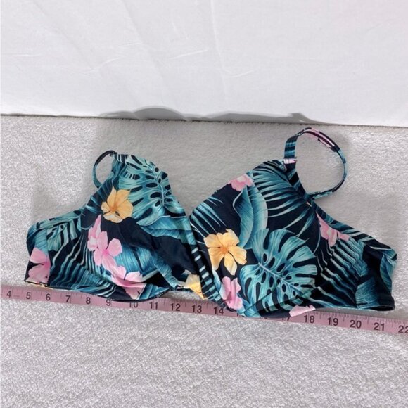 5/$25 Ardene Swim Green Pink Tropical Floral Print Bikini Top XL - Picture 5 of 6